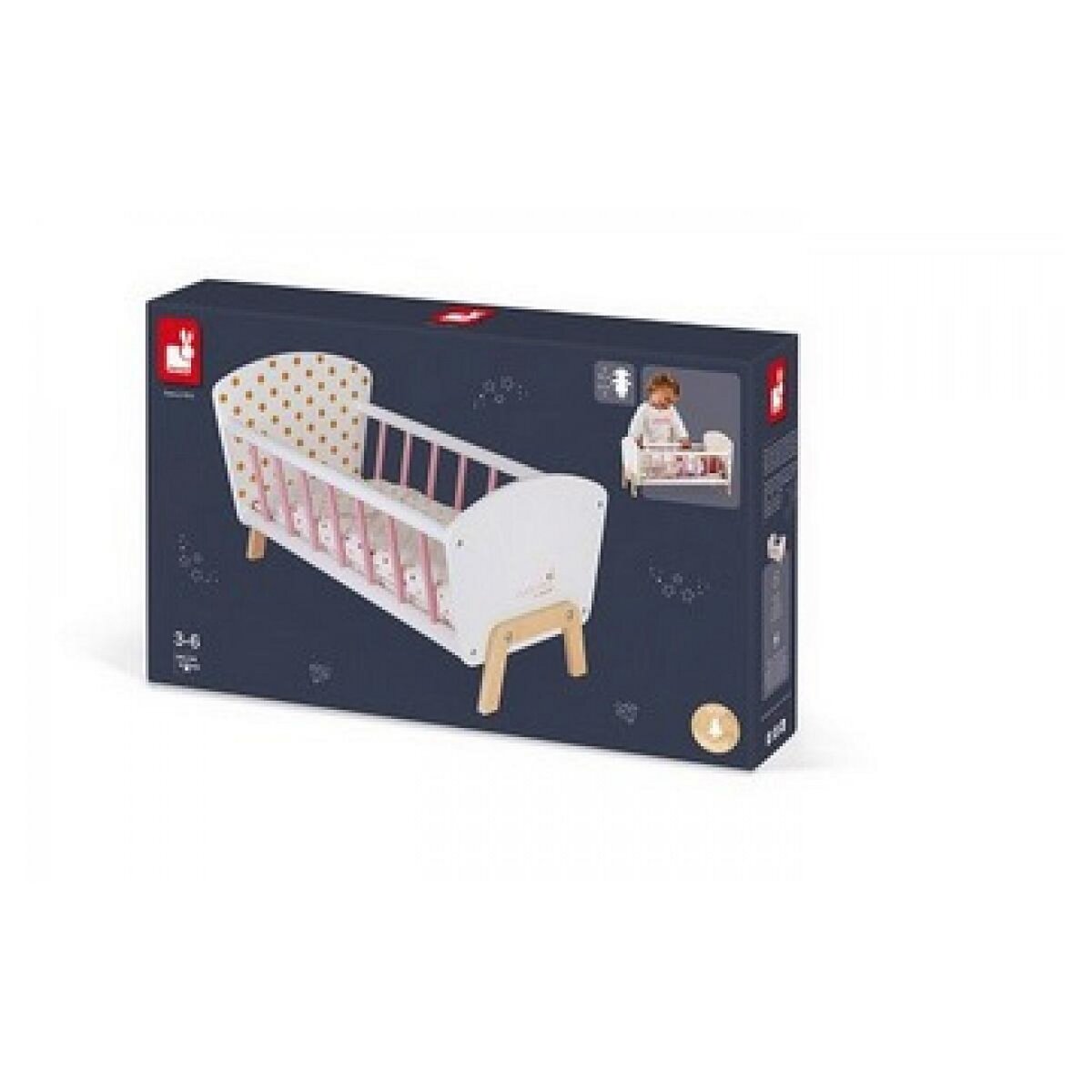 Juratoys-Janod Lit de Poupée Candy Chic en Bois Blanc et Rose - Accessoire Idéal pour Enfants