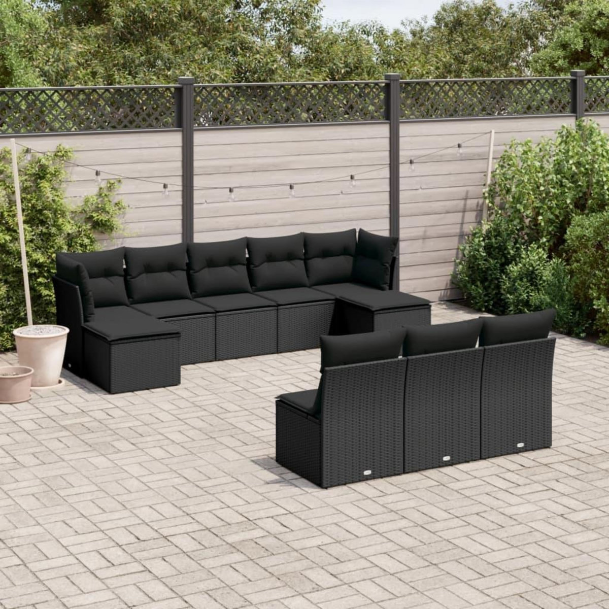 VIDAXL Salon de jardin 10 pcs avec coussins noir resine tressee