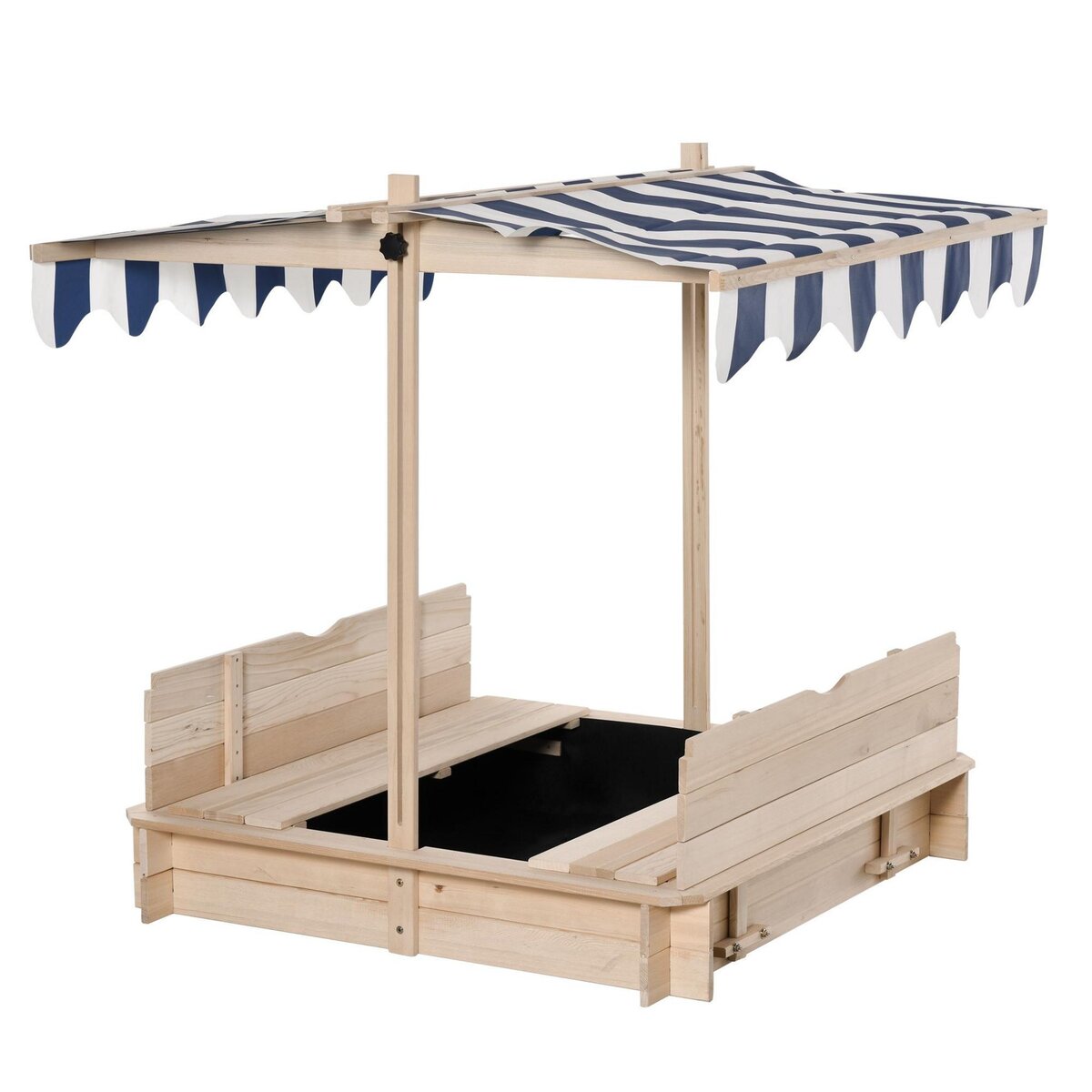 OUTSUNNY Bac à sable carré en bois pour enfant dim. 106L x 106l cm avec  bancs et couvercle - auvent réglable pas cher 