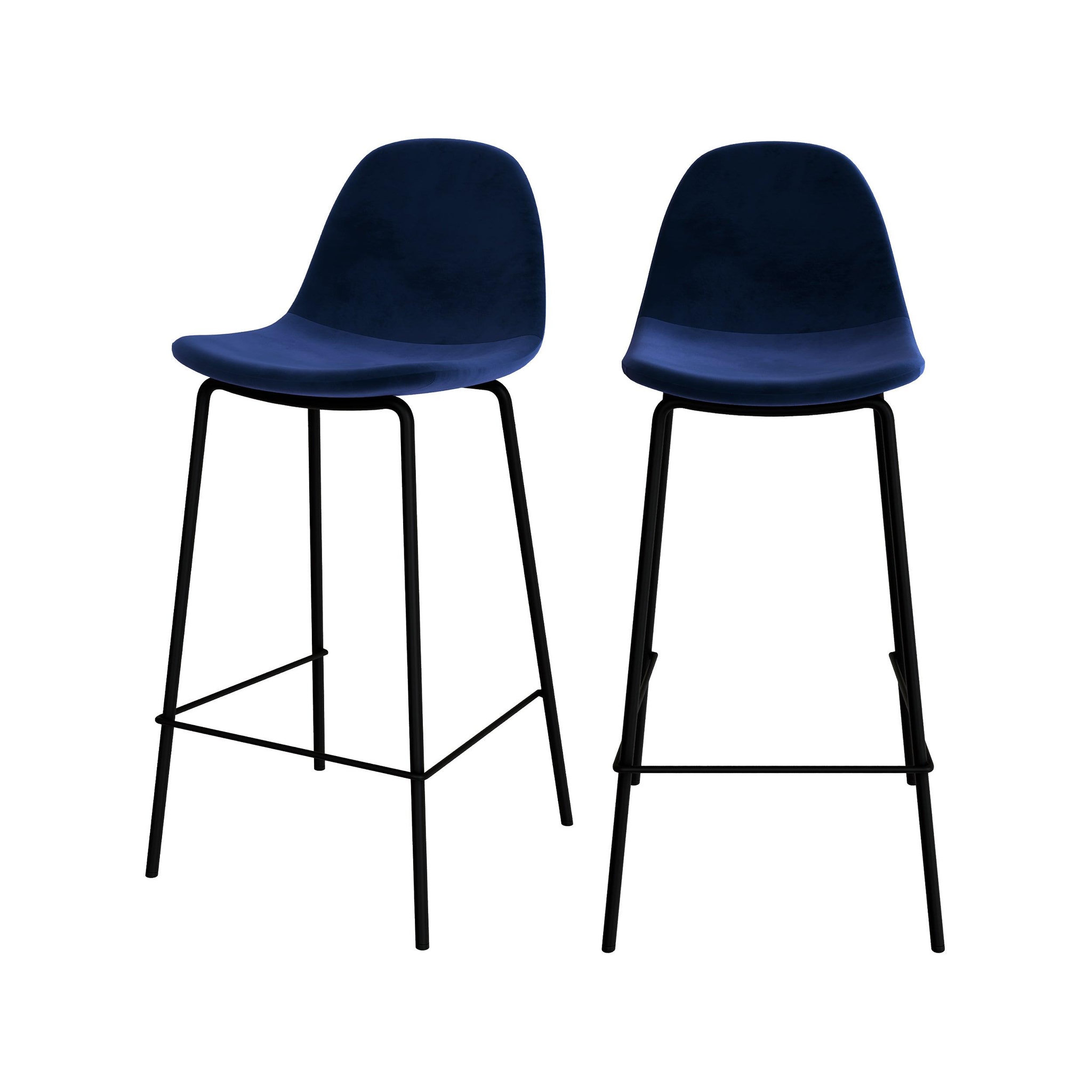 MAISON PAVANE Lot de 2 chaises pour îlot central 65 cm en velours bleu foncé-Henrik