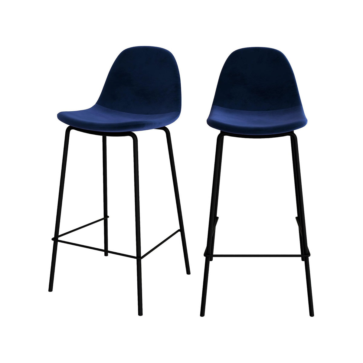 Rendez vous déco Lot de 2 chaises pour îlot central 65 cm en velours bleu foncé-Henrik