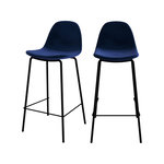Rendez vous déco Lot de 2 chaises pour îlot central 65 cm en velours bleu foncé-Henrik