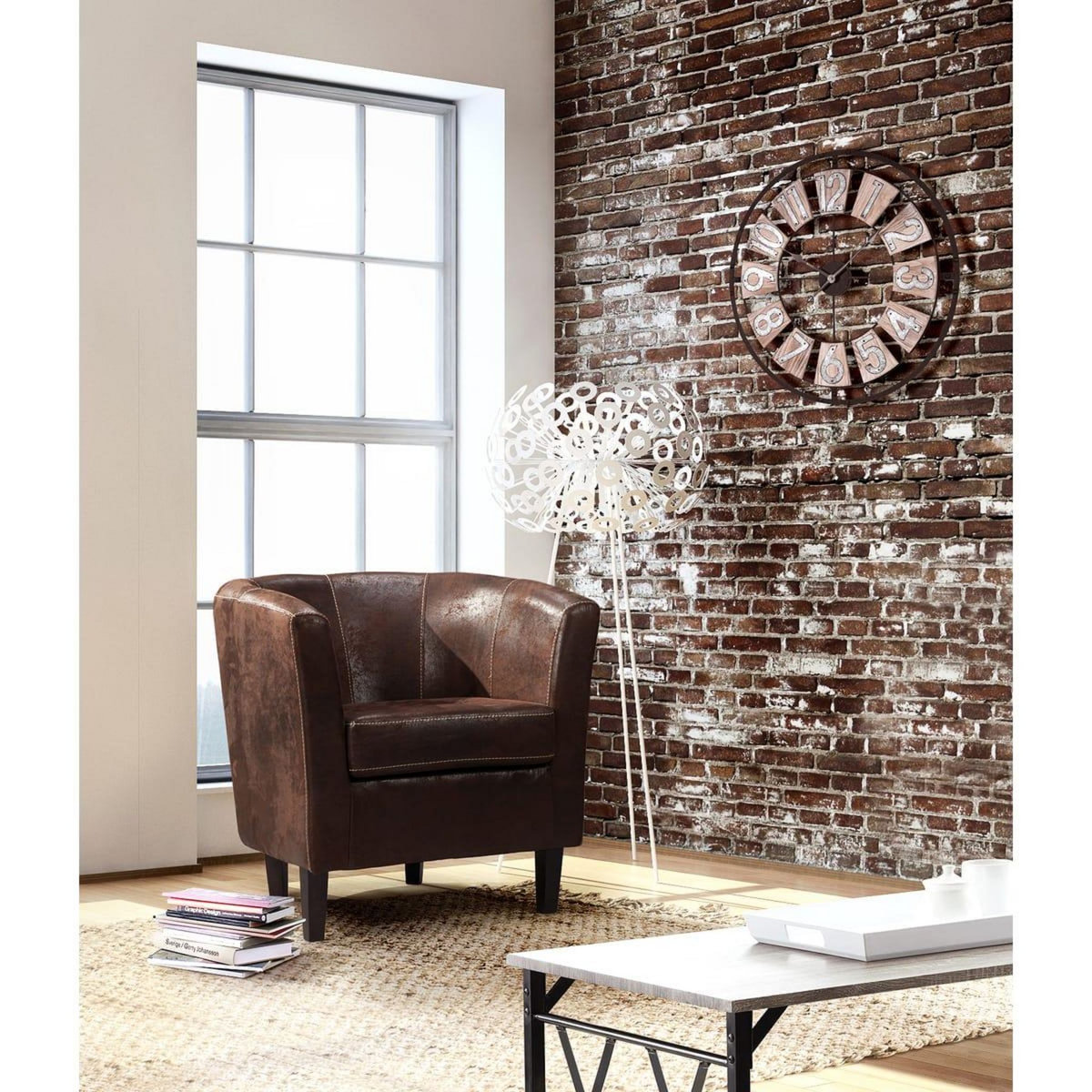 Fauteuil club PORTLAND, tissu marron vintage 