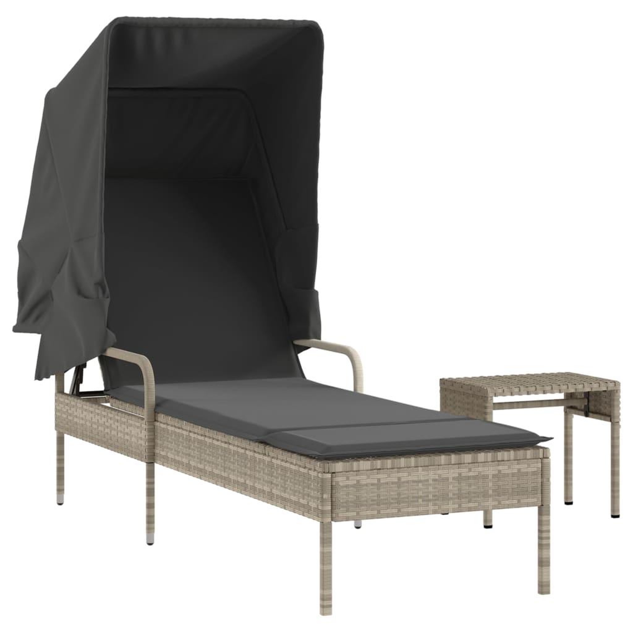 Voir la diapositive 2 : VIDAXL Chaise longue avec auvent et table gris clair resine tressee