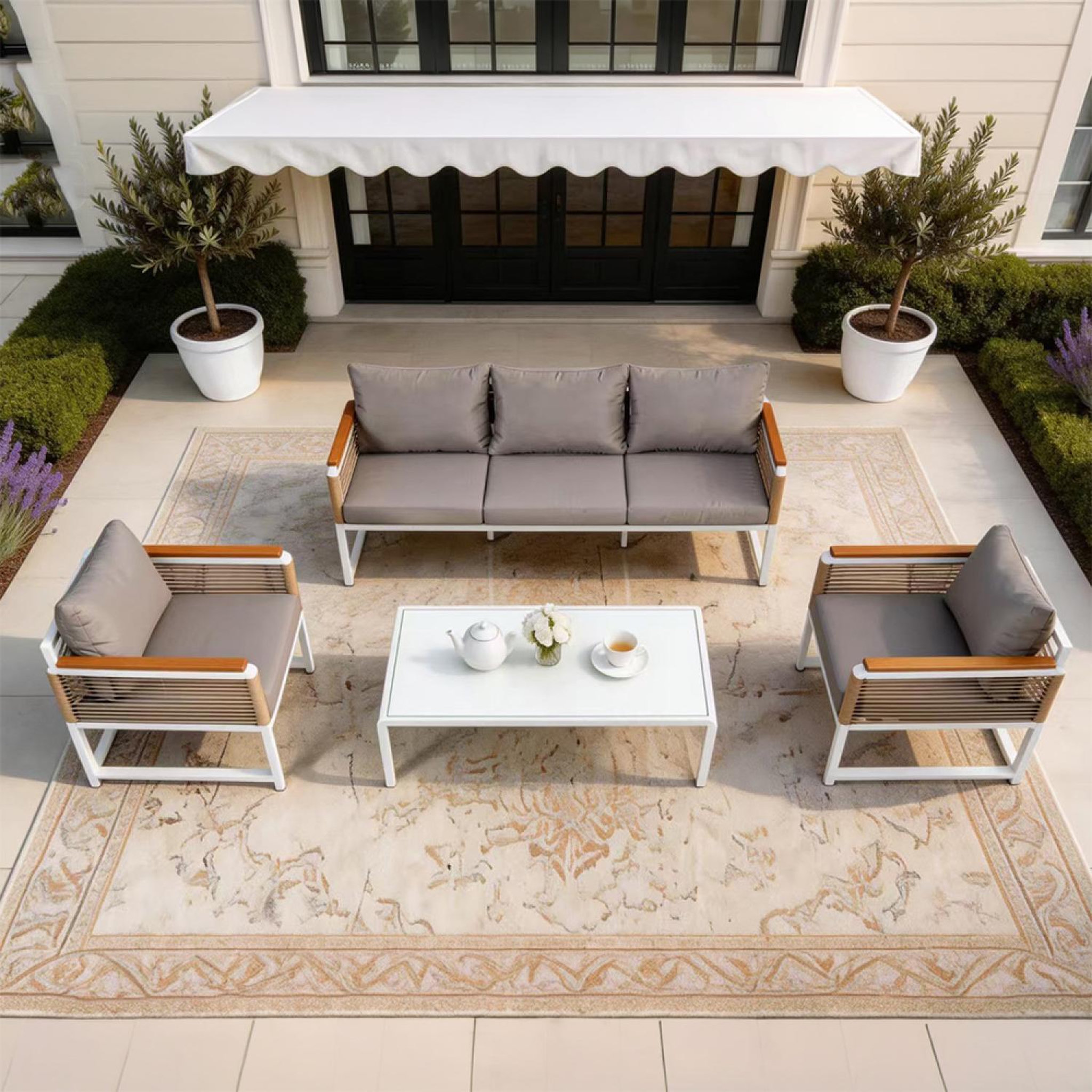 Voir la diapositive 6 : CONCEPT USINE Salon de jardin 5 places avec table basse gris clair solomon