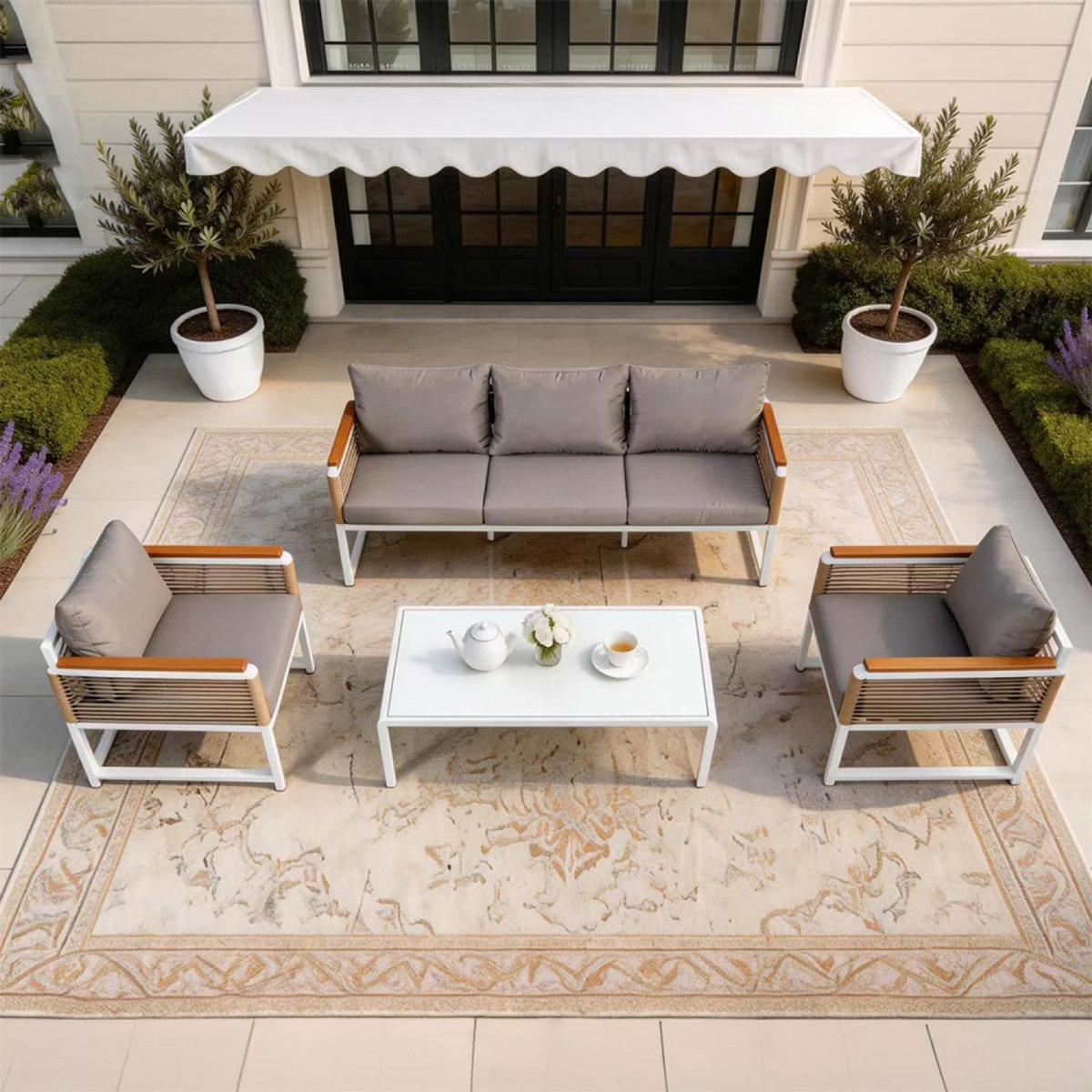 CONCEPT USINE Salon de jardin 5 places avec table basse gris clair SOLOMON