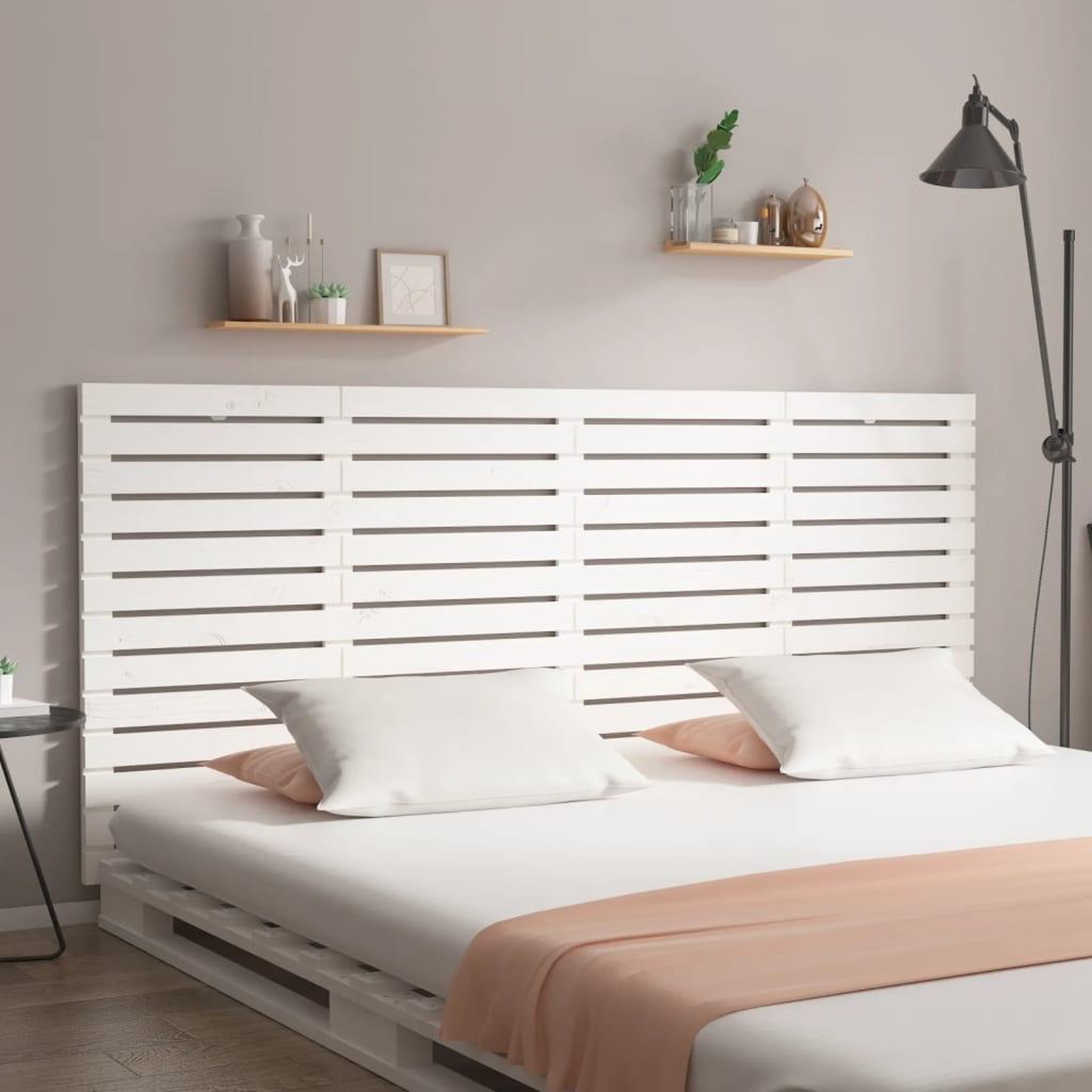 Voir la diapositive 1 : VIDAXL Tete de lit murale Blanc 206x3x91,5 cm Bois massif de pin