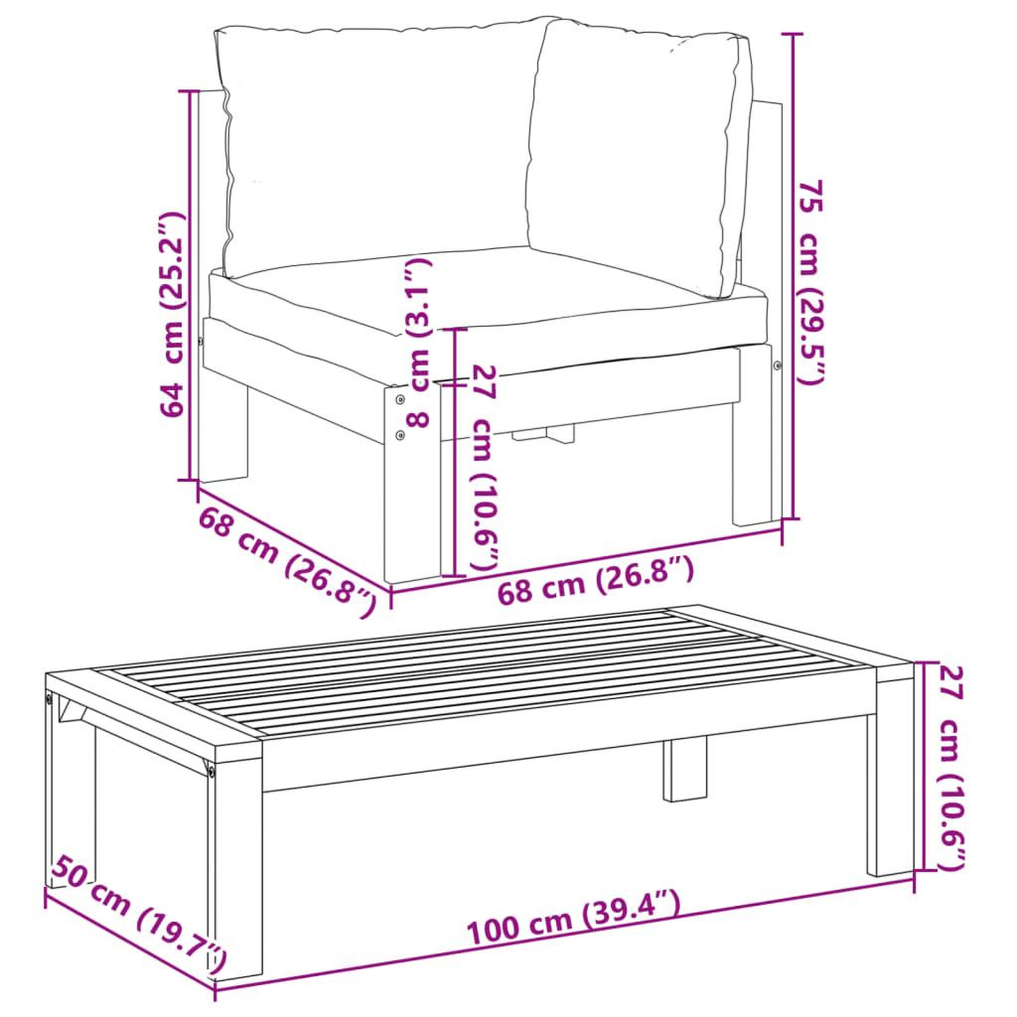Voir la diapositive 6 : VIDAXL Salon de jardin avec coussins 5 pcs Bois d'acacia solide
