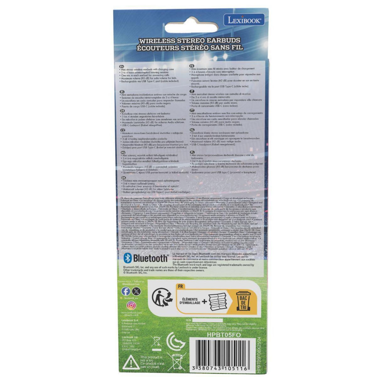 Lexibook Écouteurs sans fil Bluetooth Football avec étui de chargement et de rangement