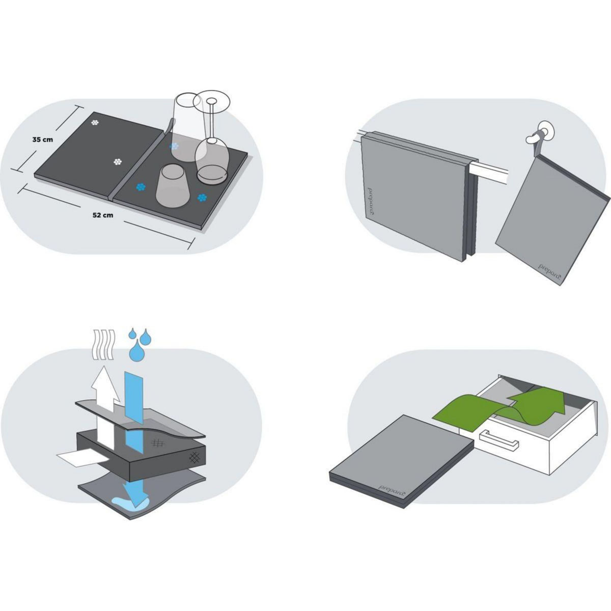 Prepara Tapis de séchage DE SECHAGE ANTIBACTERIEN  GRIS