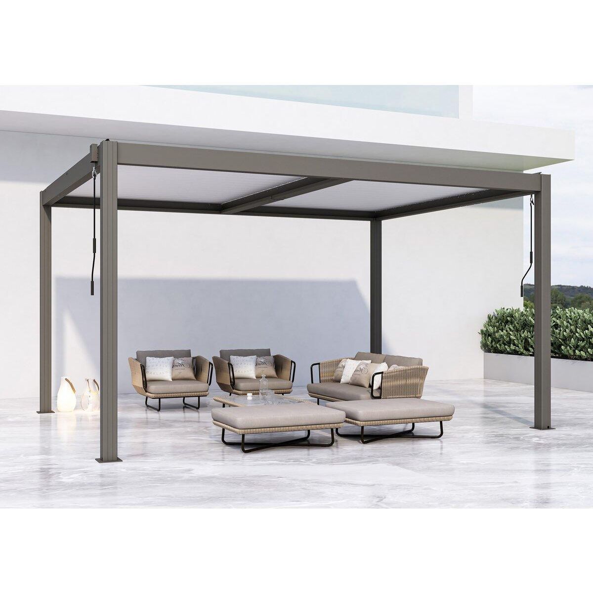 Habitat et Jardin Pergola bioclimatique avec led  Windsor premium  en aluminium 3 x 4 - Taupe