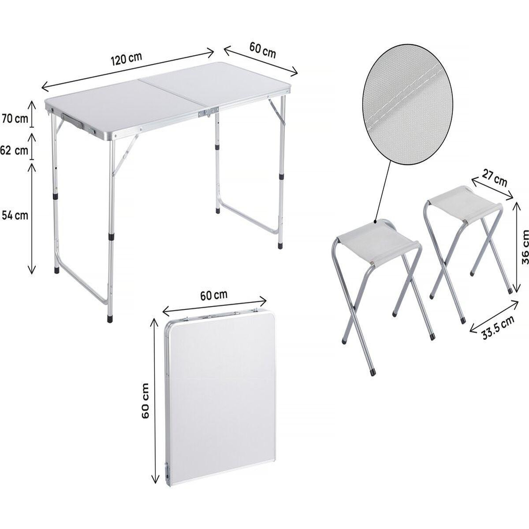 Voir la diapositive 4 : Habitat et Jardin Ensembe table de camping et 4 tabourets pliants - 125 x 60 cm - blanc
