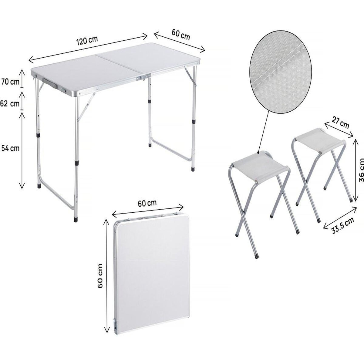 Habitat et Jardin Ensembe table de camping et 4 tabourets pliants - 125 x 60 cm - Blanc
