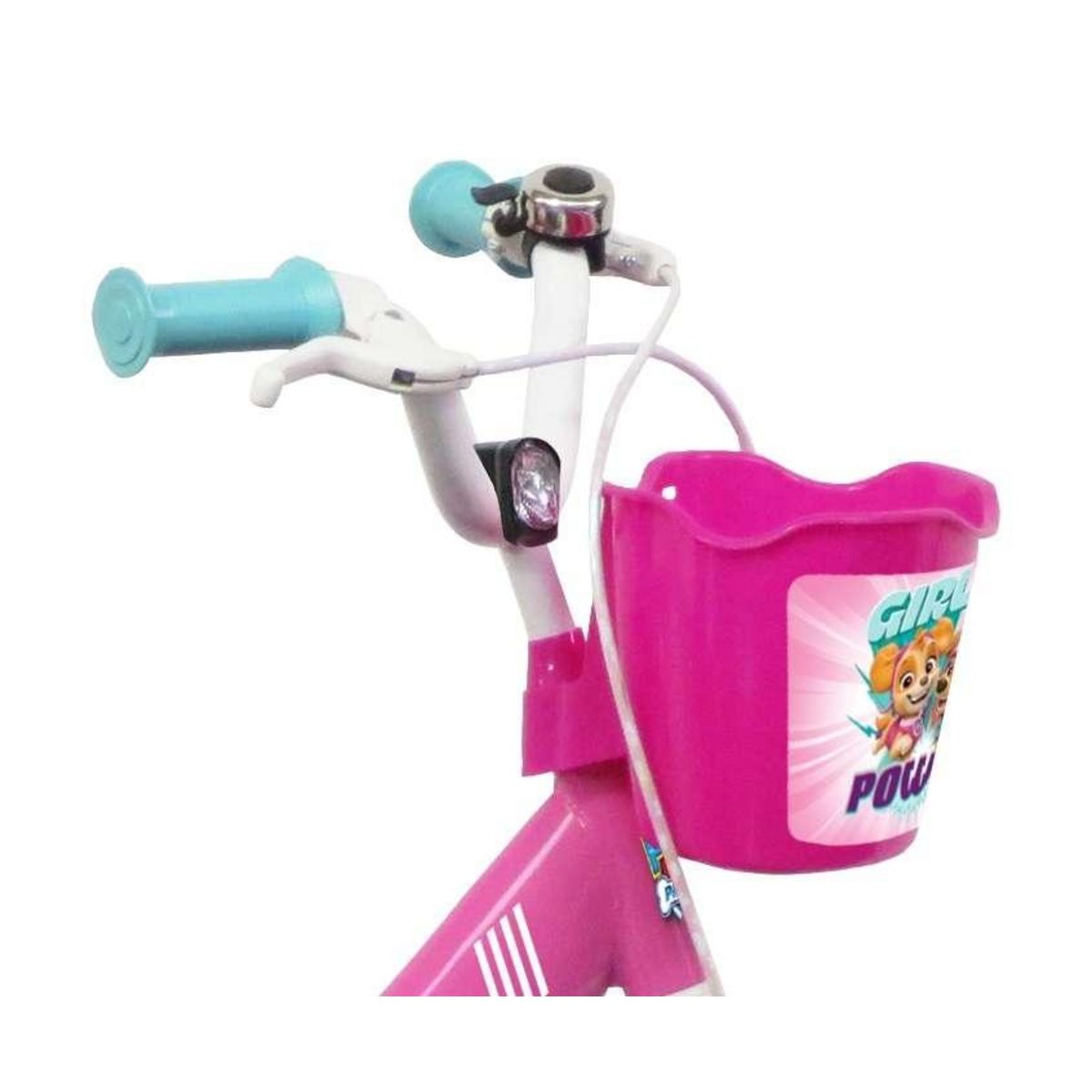 Nickelodeon Vélo enfant - Modèle 14'' Pat Patrouille à l'effigie de Stella + Casque pour enfant de 95/110 cm avec stabilisateurs - Panier avant - Porte poupée arrière - 2 freins