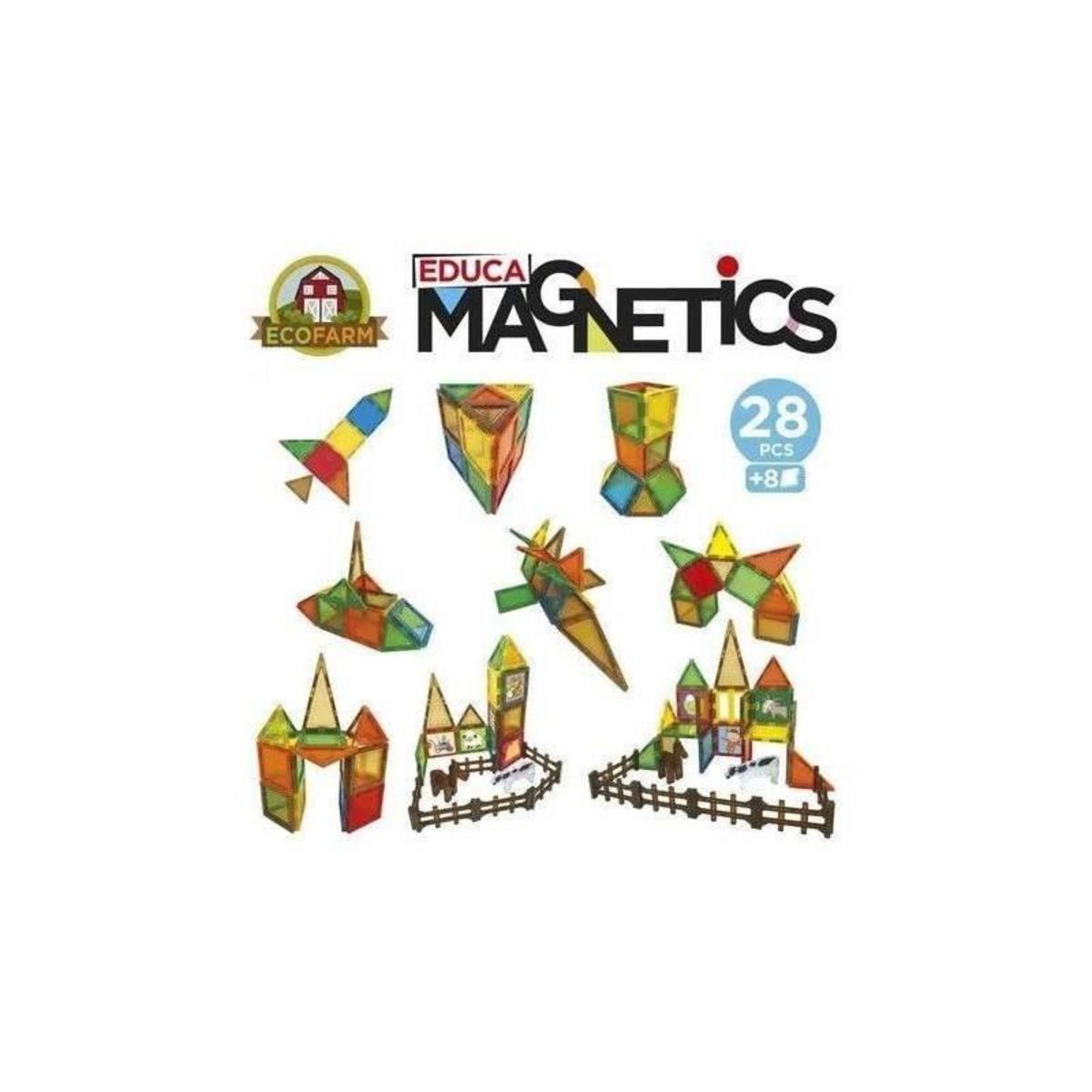 EDUCA Magnetics Ecoferme - Jeu de construction - EDUCA - 28 pieces magnétiques, 2 animaux, 8 cartes - Des 3 ans