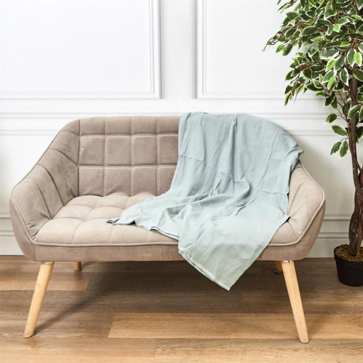 Paris Prix Plaid Uni en Coton  Murial  120x150cm Vert Givre