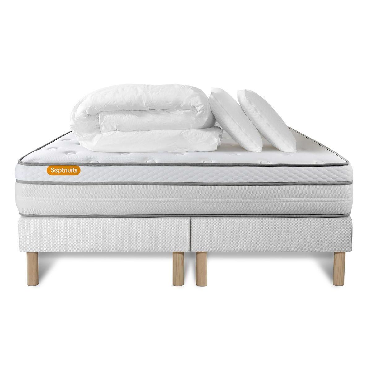 SEPTNUITS Pack matelas + double sommiers Memo Luxe Ressorts ensachés + mémoire de forme 5 zones de confort MAXI épaisseur