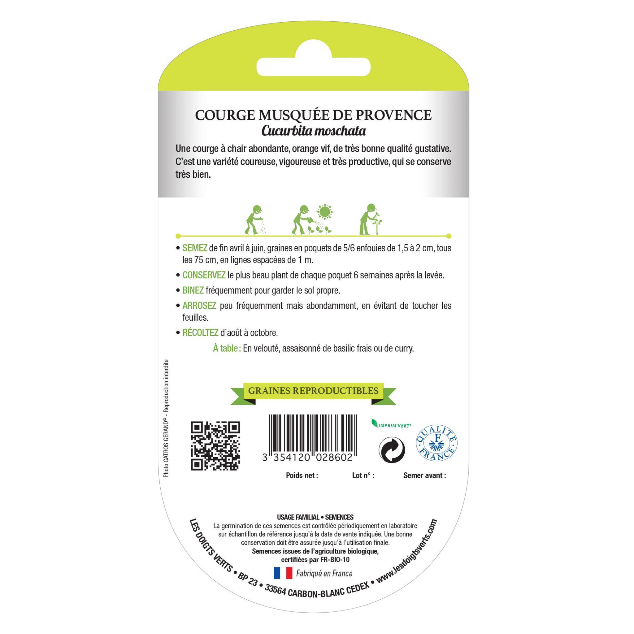 Voir la diapositive 2 : LES DOIGTS VERTS Graines courge musquée Provence BIO Les Doigts Verts