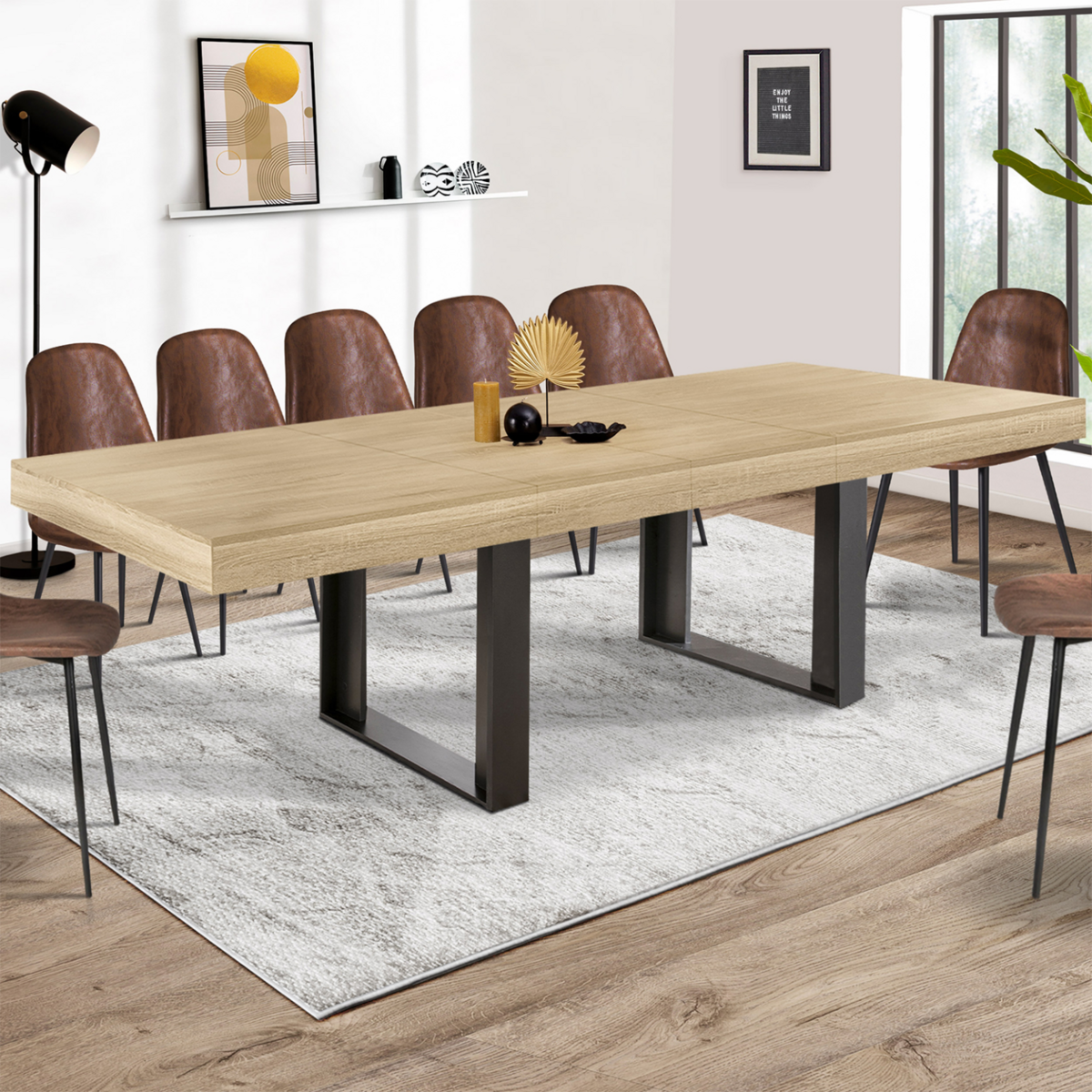 ID MARKET Table à manger extensible rectangle PHOENIX 6-12 personnes bois et noir 200-300 cm