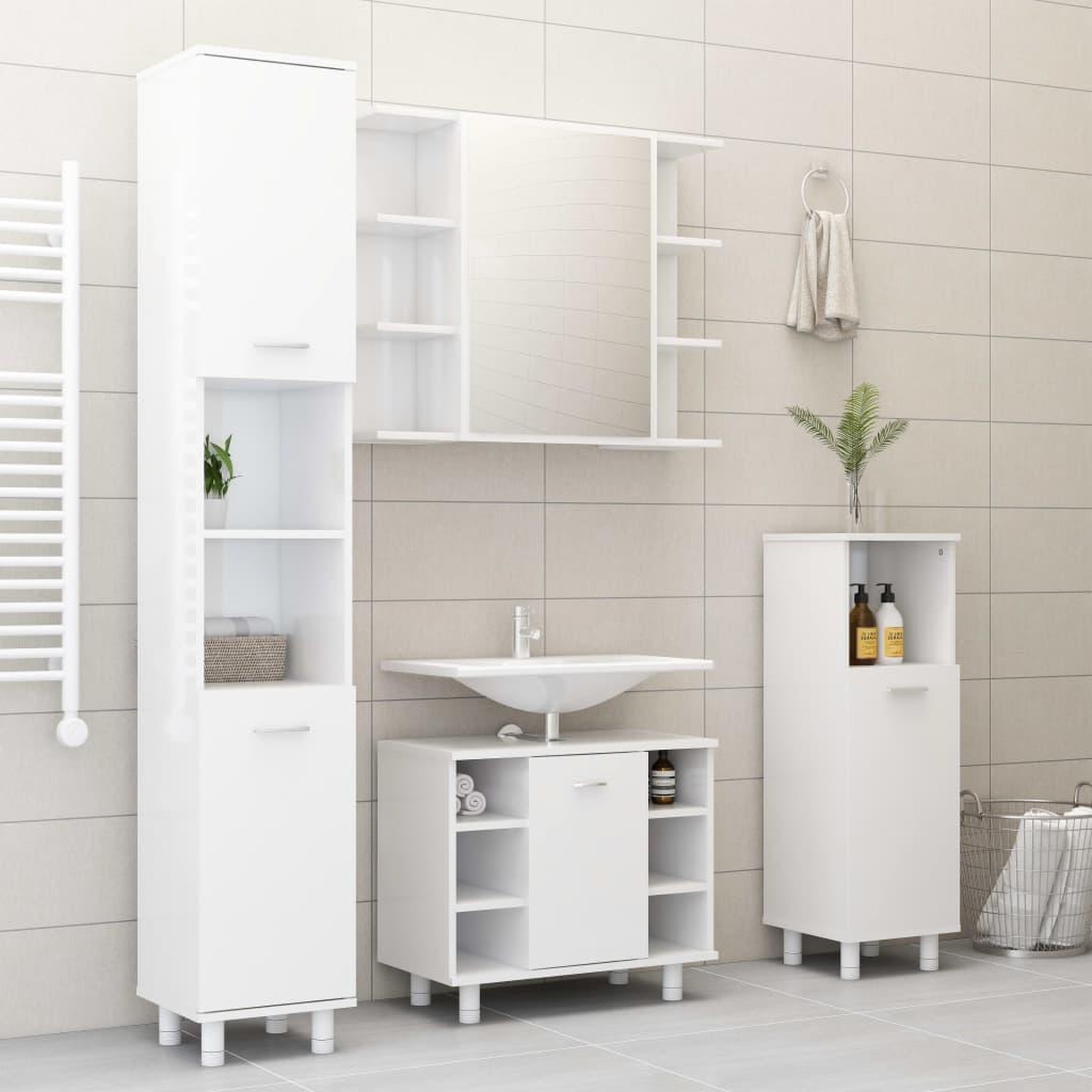 Voir la diapositive 3 : VIDAXL Ensemble de meubles de bain 3pcs Blanc brillant Bois ingenierie