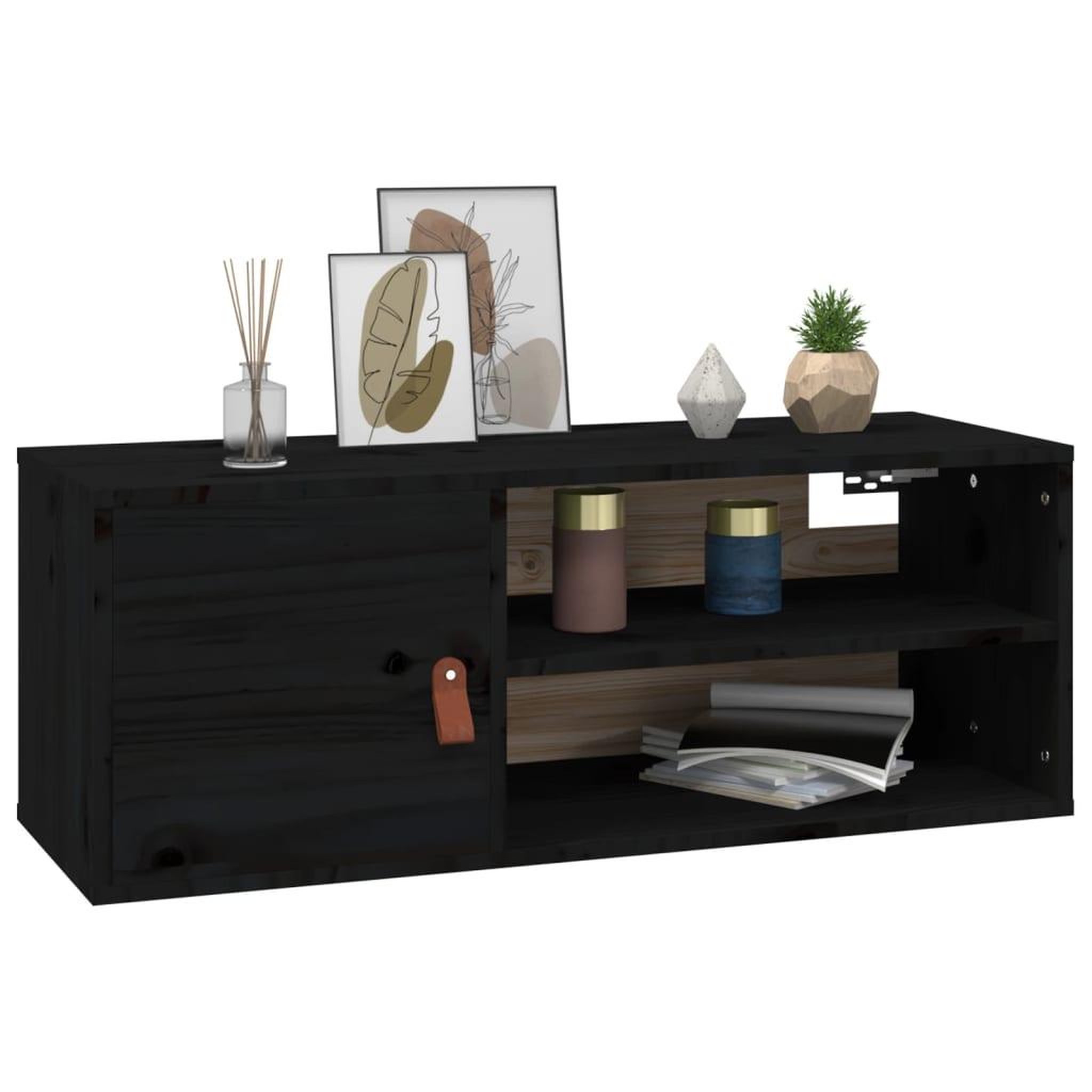 Voir la diapositive 4 : VIDAXL Armoire murale Noir 80x30x30 cm Bois de pin massif