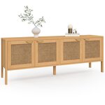 ID MARKET Buffet bas 160 cm EDHEN 4 portes bois et cannage