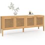Voir la diapositive 1 : ID MARKET Buffet bas 160 cm EDHEN 4 portes bois et cannage