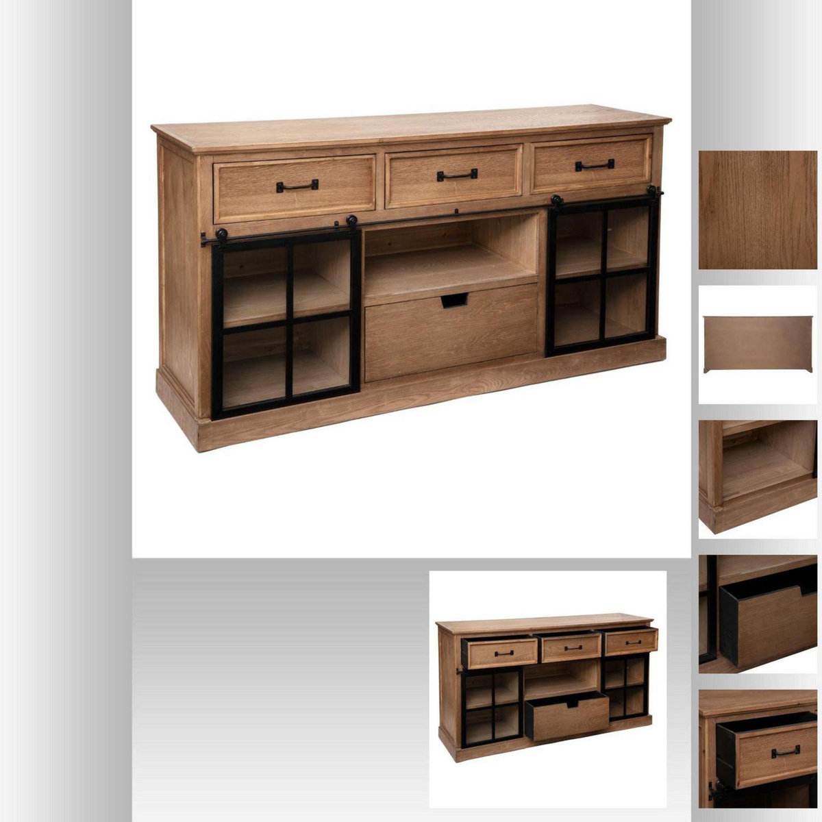 ATMOSPHERA Buffet d'intérieur 2 Portes 4 Tiroirs Danik - Noir et bois