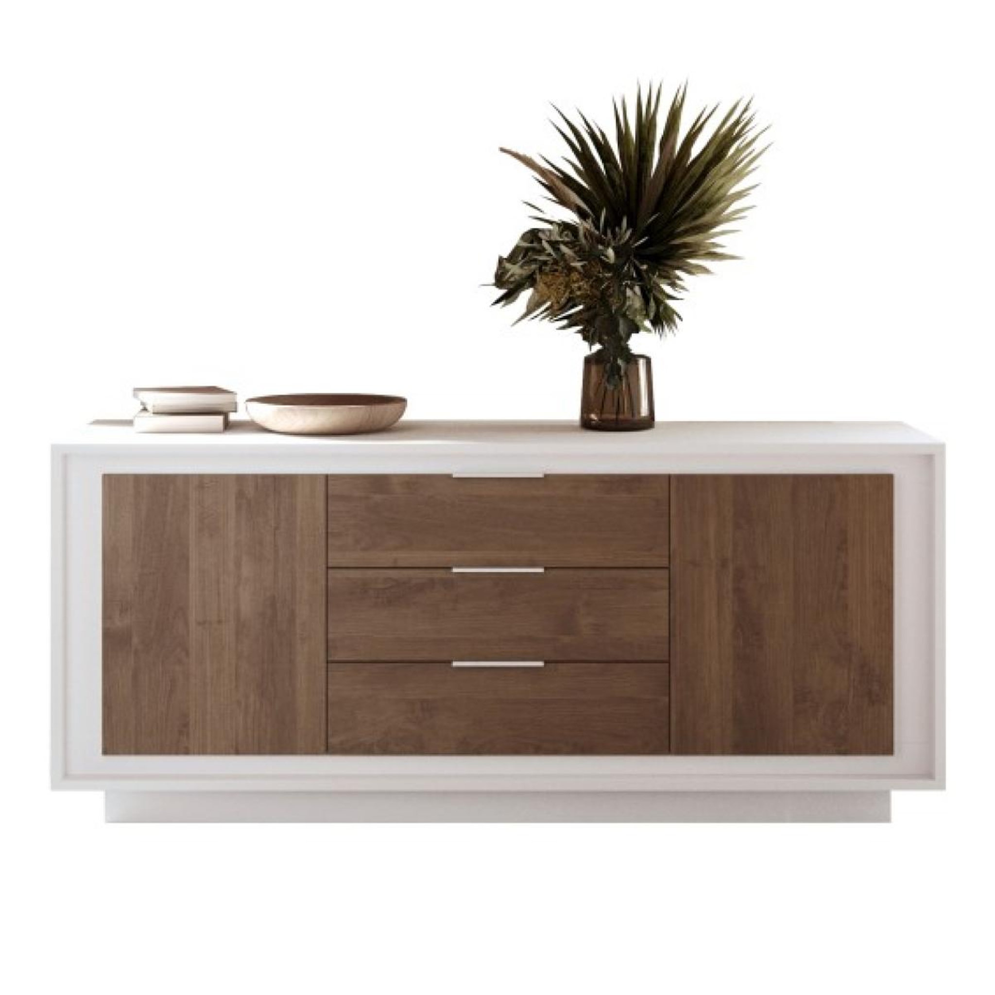 JLC KREATION Buffet bas blanc et noyer 2 portes-3 tiroirs 180cm YORI