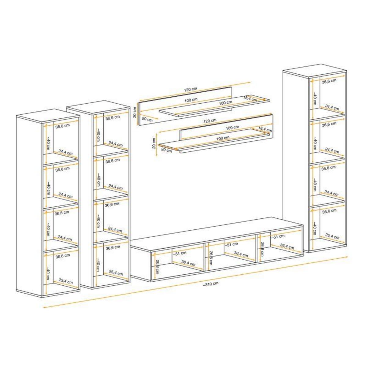 Paris Prix Meuble TV Mural Design  Fly I  310cm Blanc