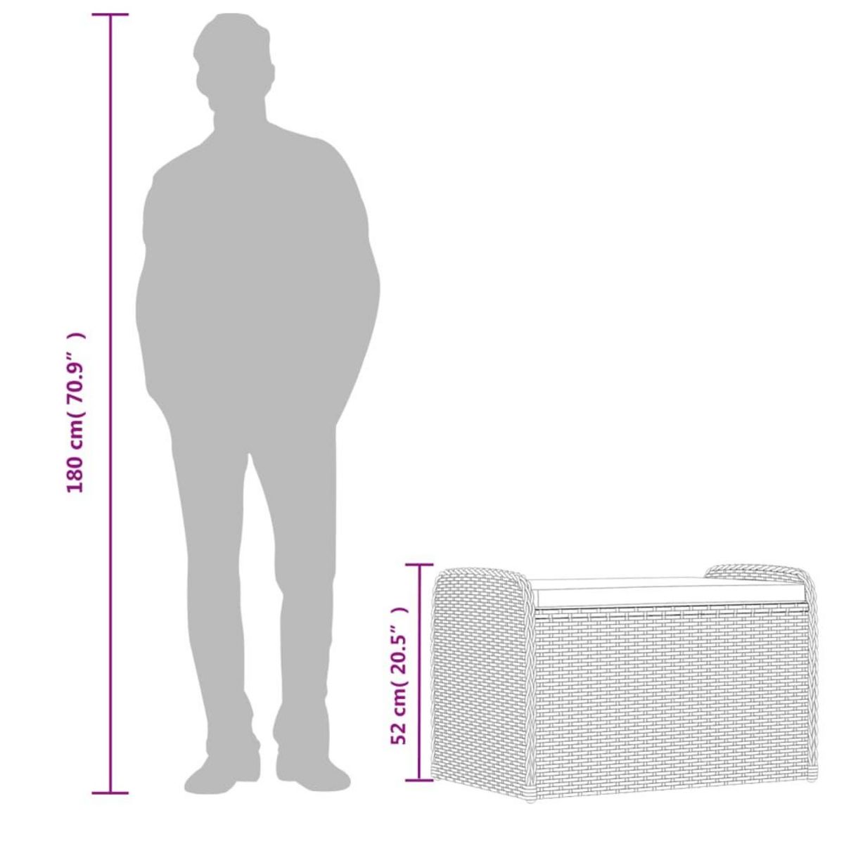 VIDAXL Banc de rangement avec coussin gris 80x51x52 cm resine tressee