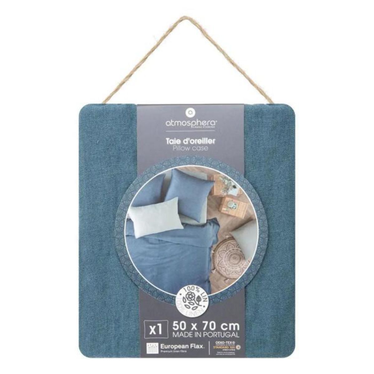 ATMOSPHERA Taie d'Oreiller en Lin  Adorable  50x70cm Bleu Canard