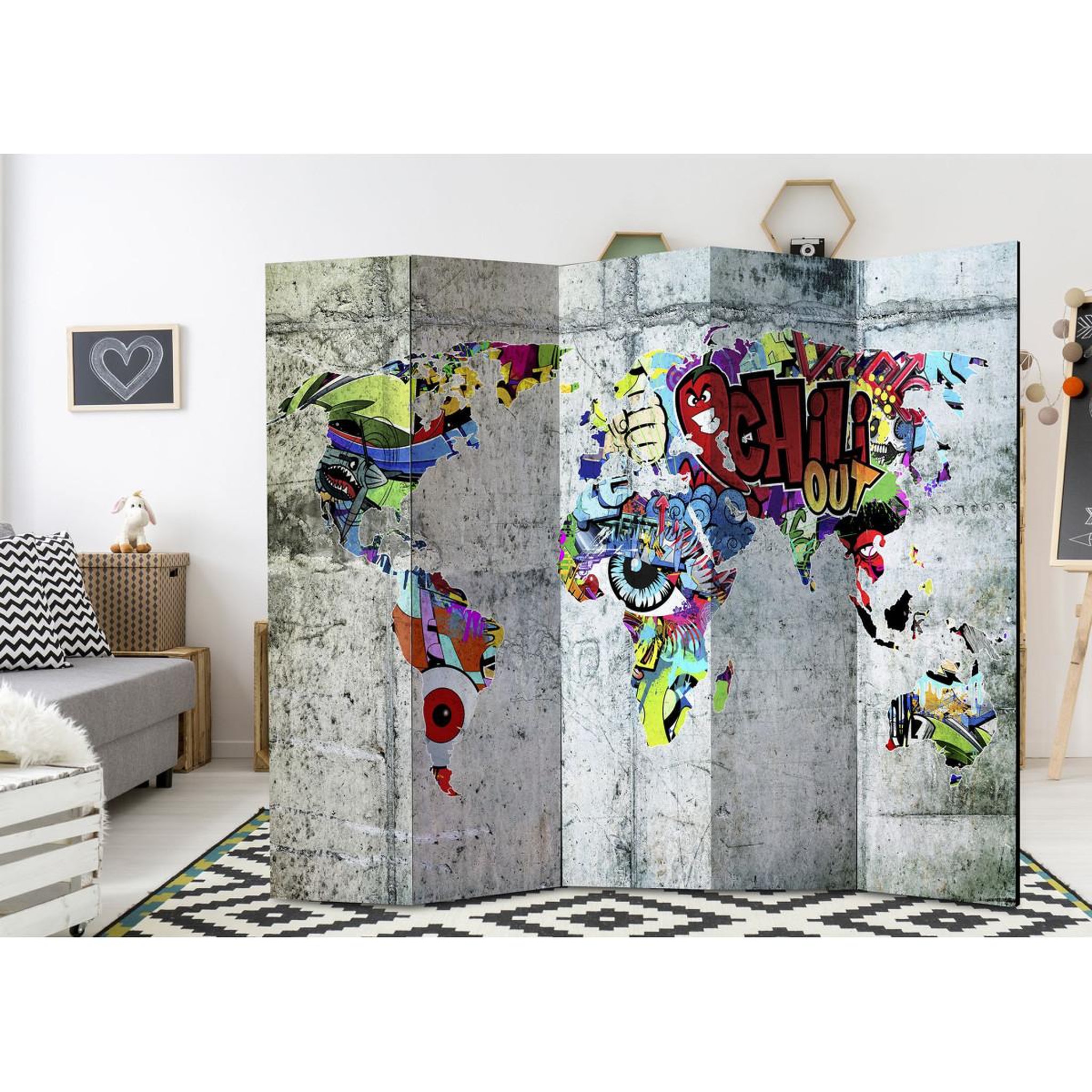 Voir la diapositive 2 : Paris Prix Paravent 5 volets  graffiti world  172x225cm