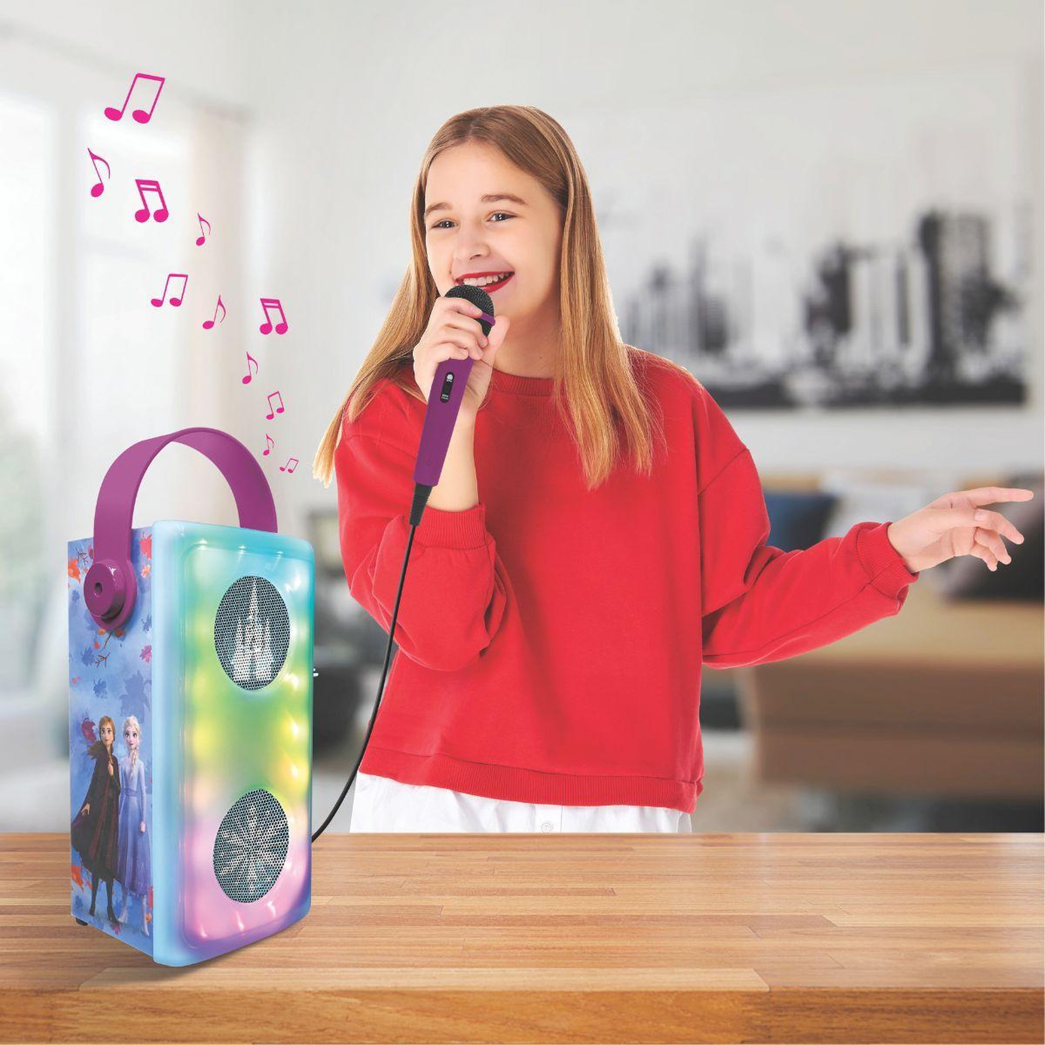 Voir la diapositive 5 : Lexibook Puissante enceinte Bluetooth  lumineuse La Reine des Neiges avec micro