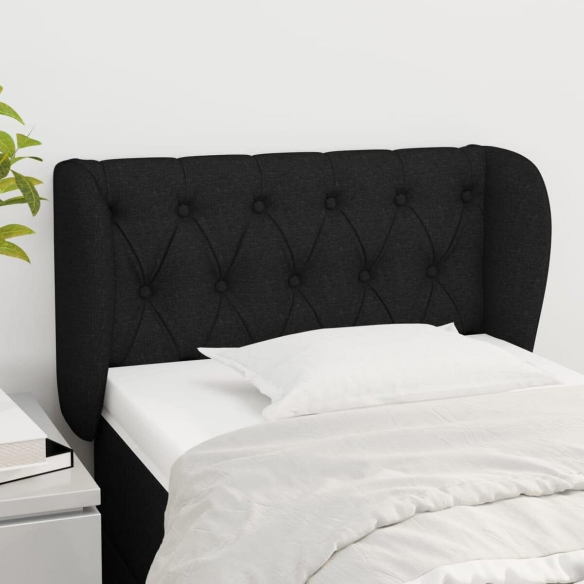 VIDAXL Tete de lit avec oreilles Noir 83x23x78/88 cm Tissu