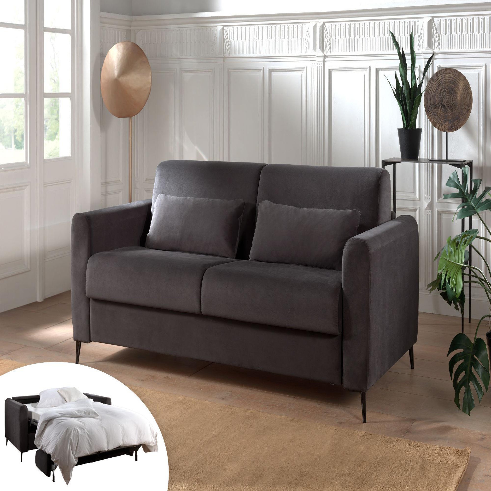 Voir la diapositive 5 : LISA DESIGN Owen - canapé 3 places convertible express couchage quotidien 140 cm matelas 12 cm en velours