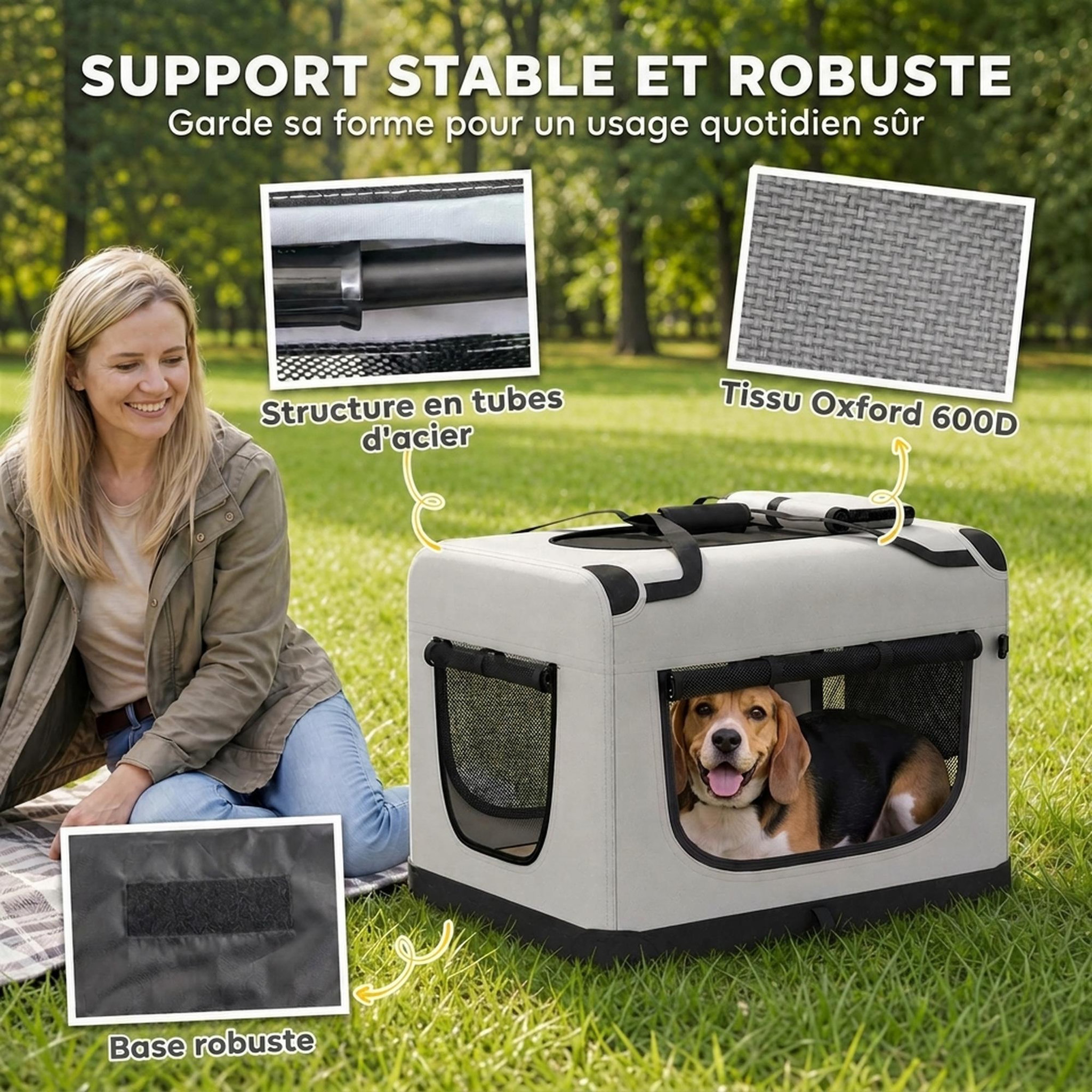 Voir la diapositive 5 : PAWHUT Sac de transport chien chat pliable poignée entrée zippée fenêtres maillées accessoires