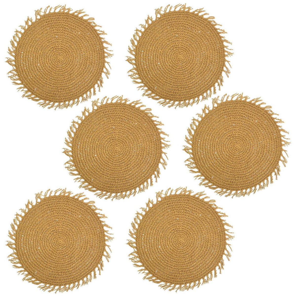 HABITABLE Lot de 6 sets de tables ronds en jute FILI - Diam. 38 cm - Marron