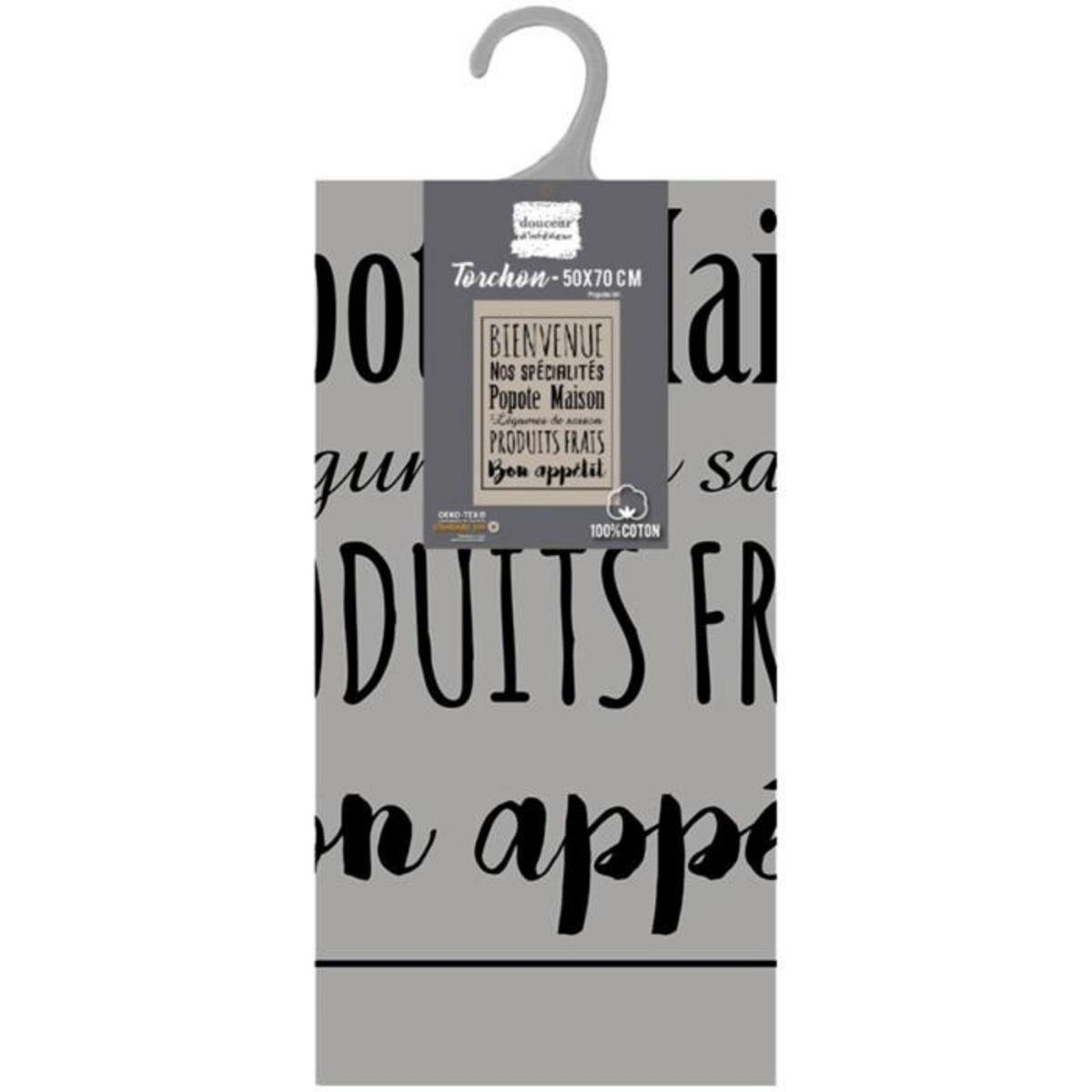 Paris Prix Torchon de Cuisine Imprimé  Popote  50x70cm Gris