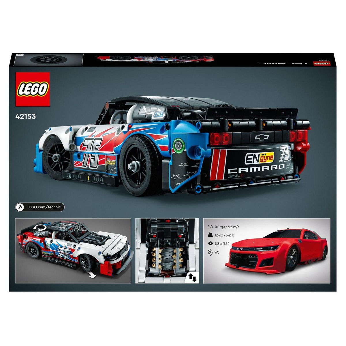 LEGO Technic 42153 - Chevrolet Camaro ZL1 NASCAR Next Gen, Kit de Maquette de Voiture, Collection, Jouet de Véhicule de Course, Construction Automobile de Sport