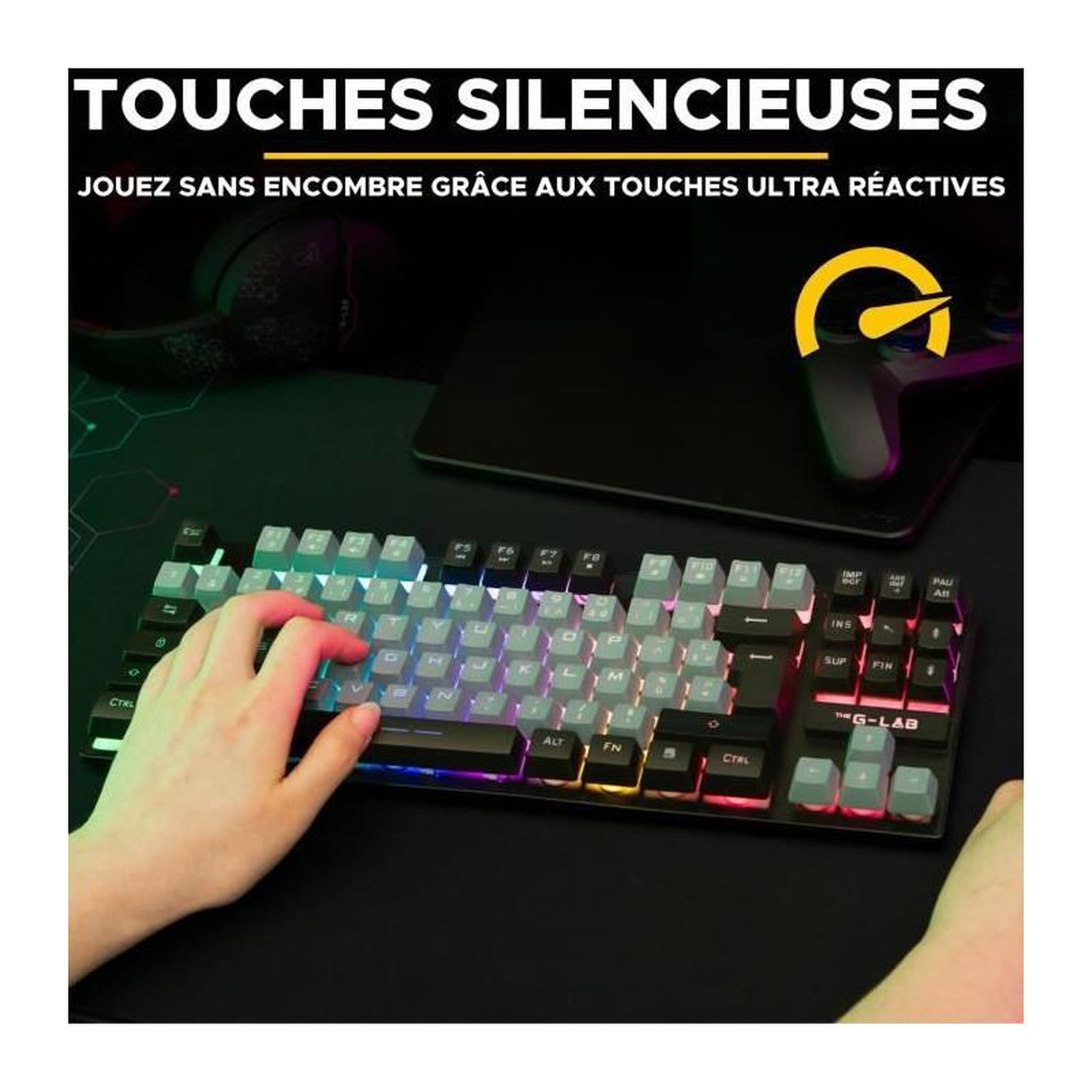 Voir la diapositive 4 : THE G-LAB Clavier Gamer - The G-Lab - KEYZ CAESIUM - RGB - Gris & Noir - TKL