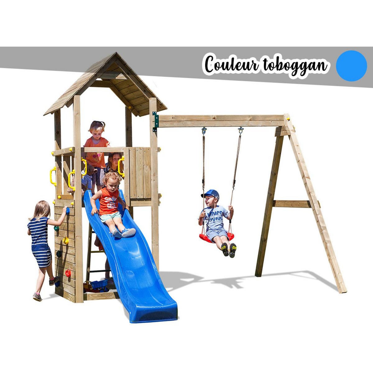 Axi Timo Mini Aire De Jeux - Toboggan Vert Pastel | Cabane Pour Enfant Avec Balançoire Pour Bébé, Mur D'Escalade Et Tableau Noir | Structure De Jeux | Leroy Merlin