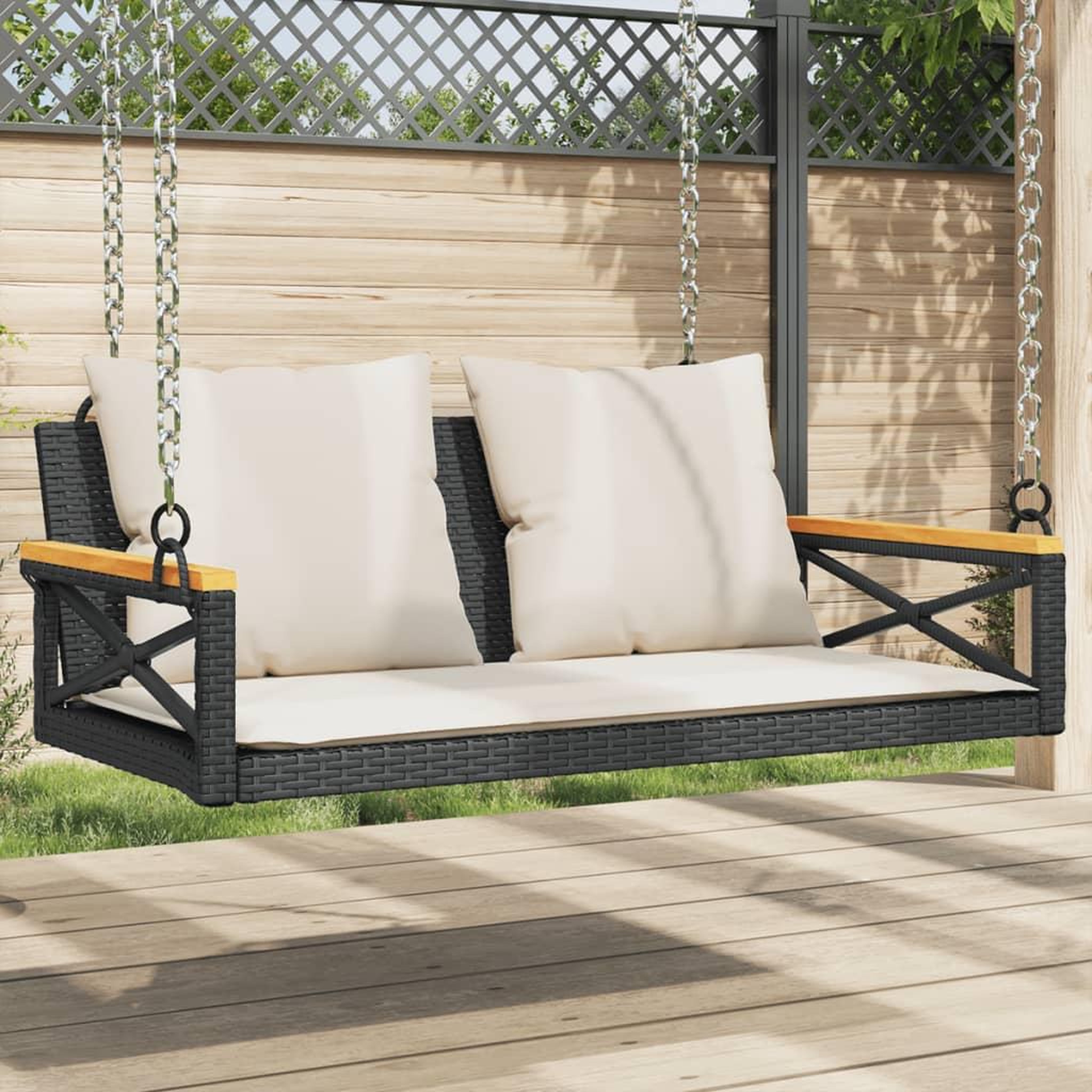 VIDAXL Balancelle avec coussins noir 109x62x40 cm resine tressee