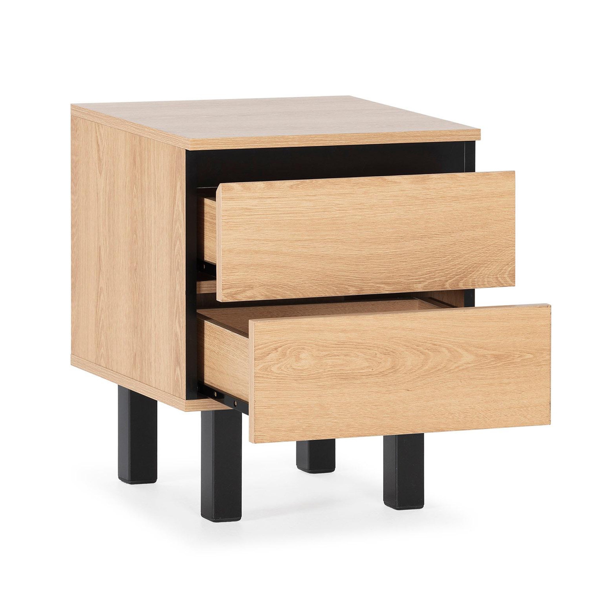 Voir la diapositive 3 : VS VENTA-STOCK Table de chevet Molina 2 tiroirs couleur chêne