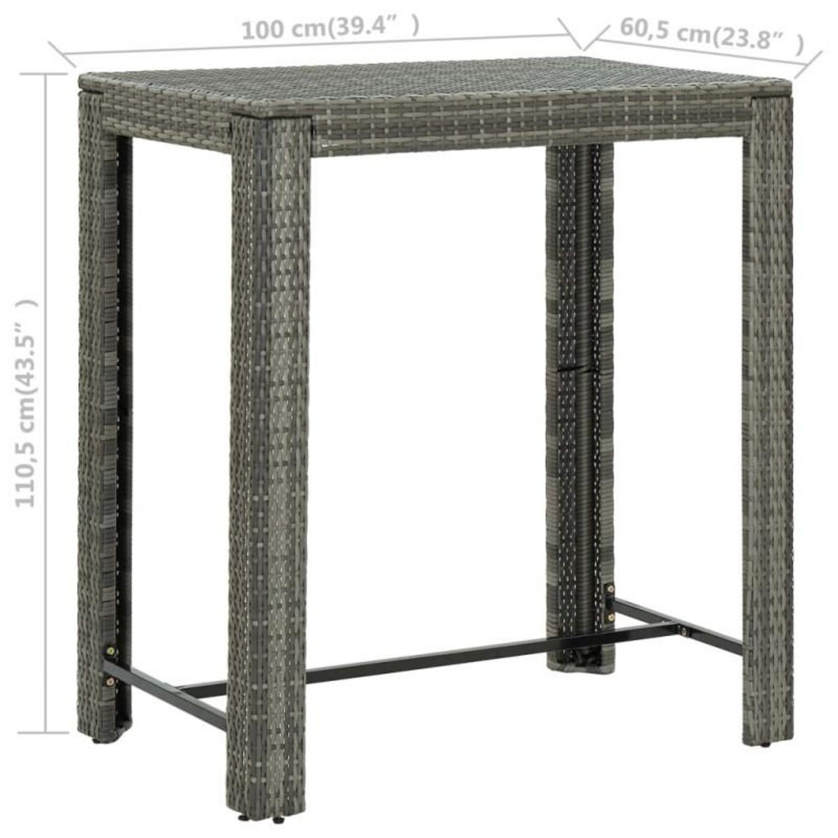 VIDAXL Table de bar de jardin Gris 100x60,5x110,5 cm Résine tressée