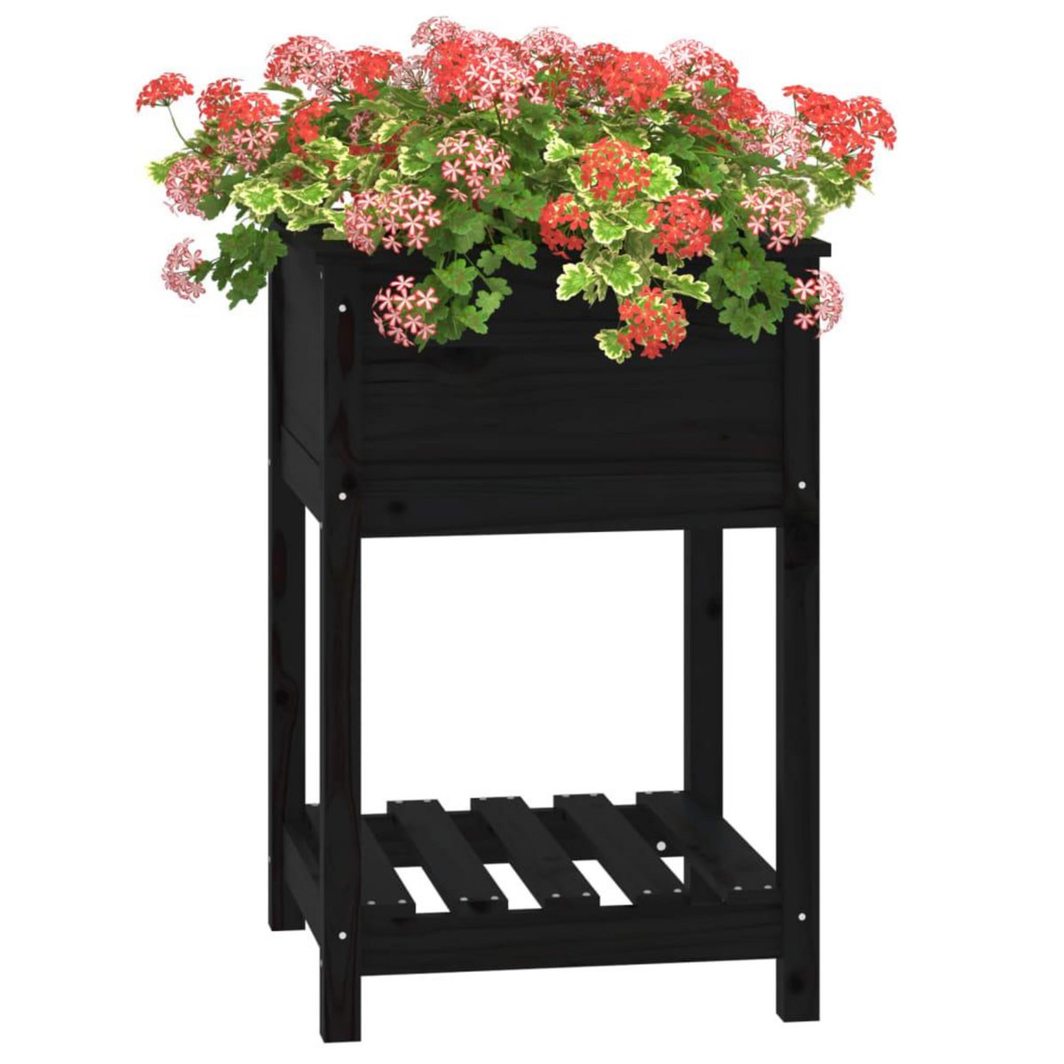 VIDAXL Jardiniere avec etagere Noir 54x54x81 cm Bois massif de pin