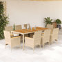 Voir la diapositive 1 : VIDAXL Ensemble a manger de jardin et coussins 9pcs beige rotin acacia