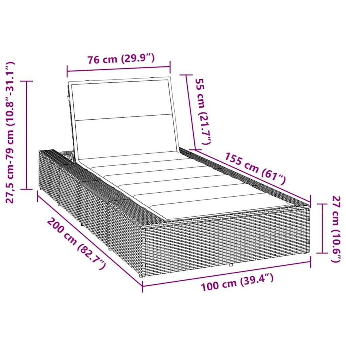 VIDAXL Transat avec coussin flottant noir resine tressee