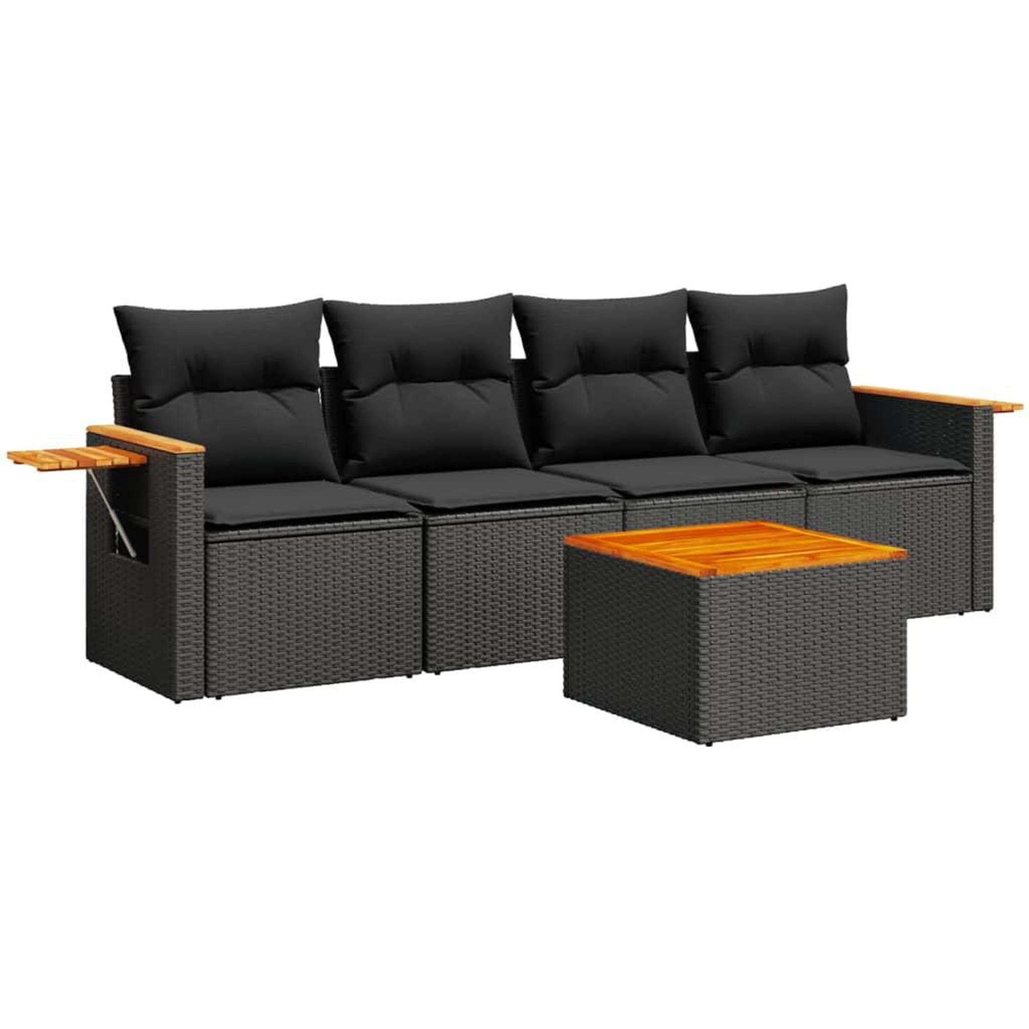 Voir la diapositive 2 : VIDAXL Salon de jardin 5 pcs avec coussins noir resine tressee