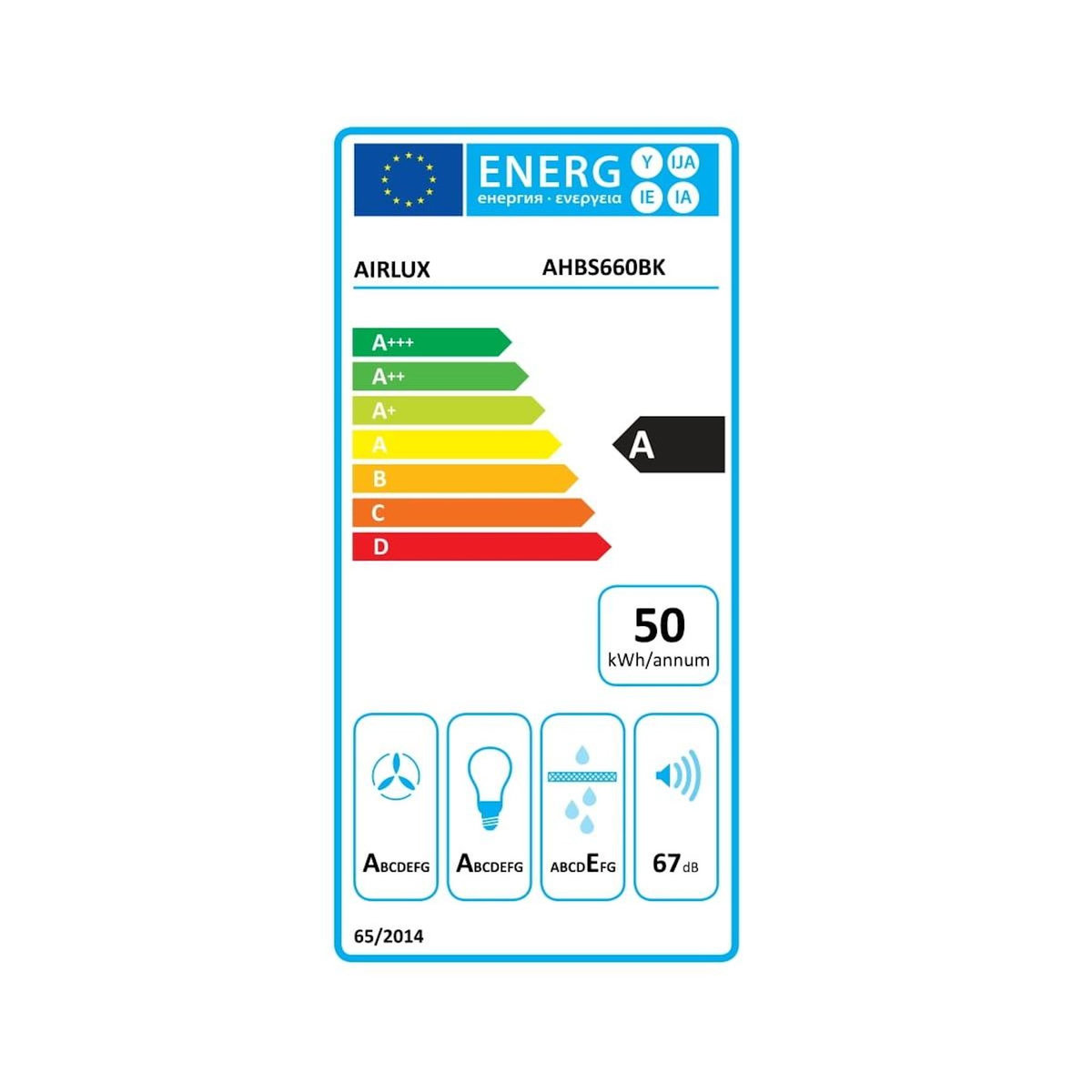 Airlux Hotte décorative murale 60cm 636m3/h noir - AHBS660BK